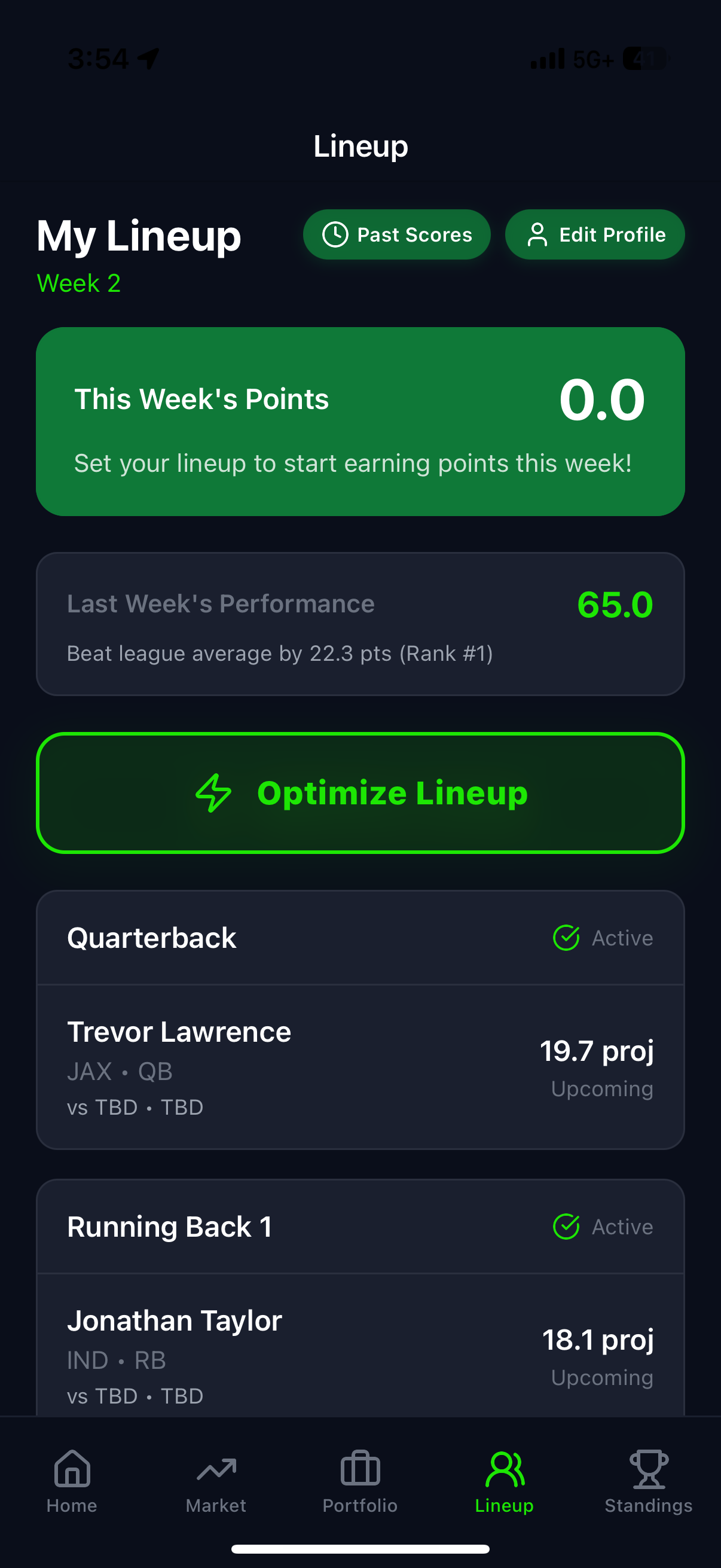 DraftIQ Lineup Page